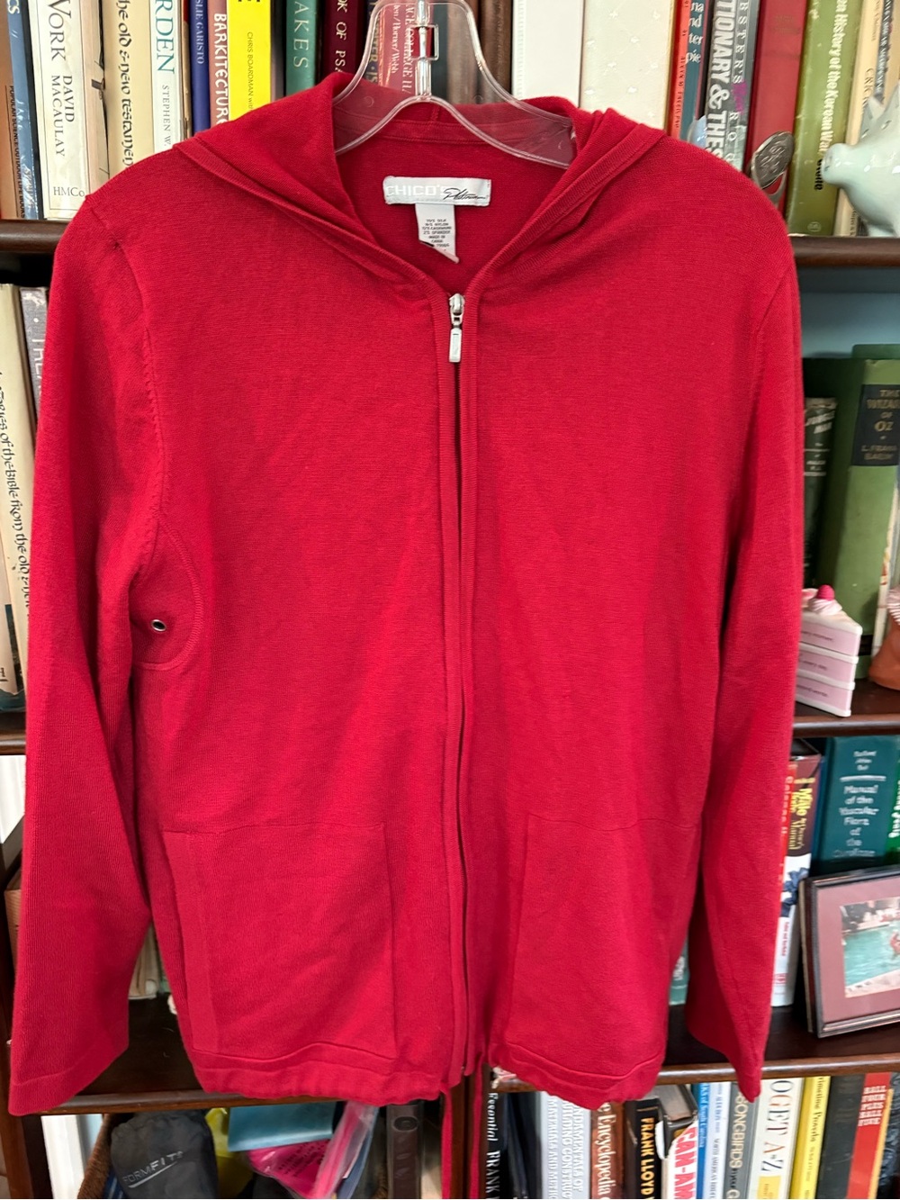 Chico's Red Hooded Zip Cardigan